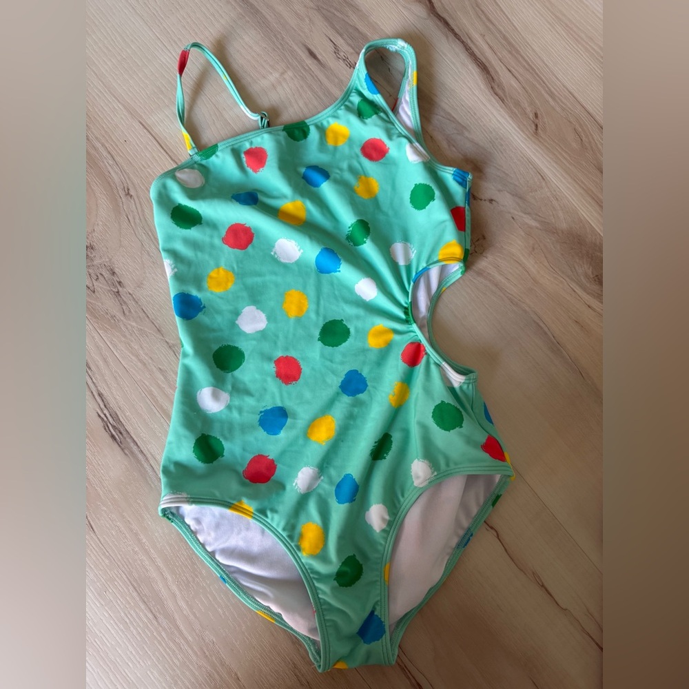 Mint Green Polka Dot One-Piece Swimsuit cutout girls 14